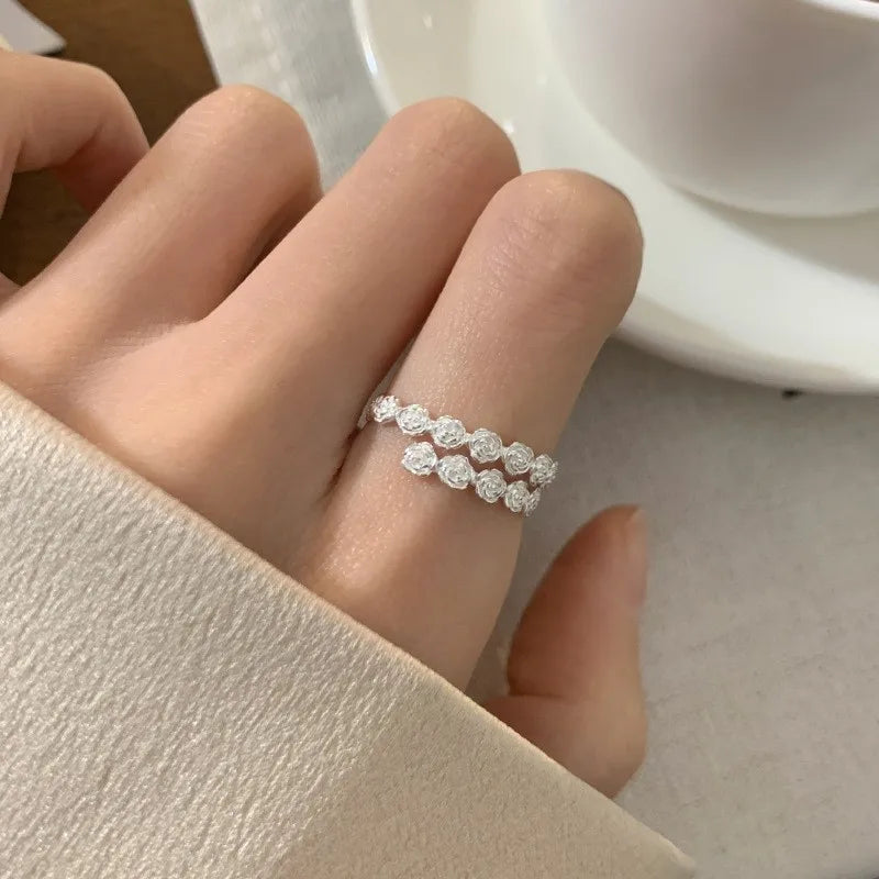PANJBJ 925 Sterling Silver Pearl Irregular Ring for Women Shell Overlapping Hollow Sweet Design Jewelry Gift Dropshipping