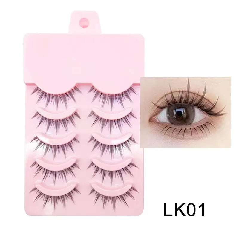 Manga Lashes 5 Pairs Anime Cosplay Faux Mink Lashes Korean Natural short Full Strip Lashes Clear Band Soft Eyelash Extension Hot