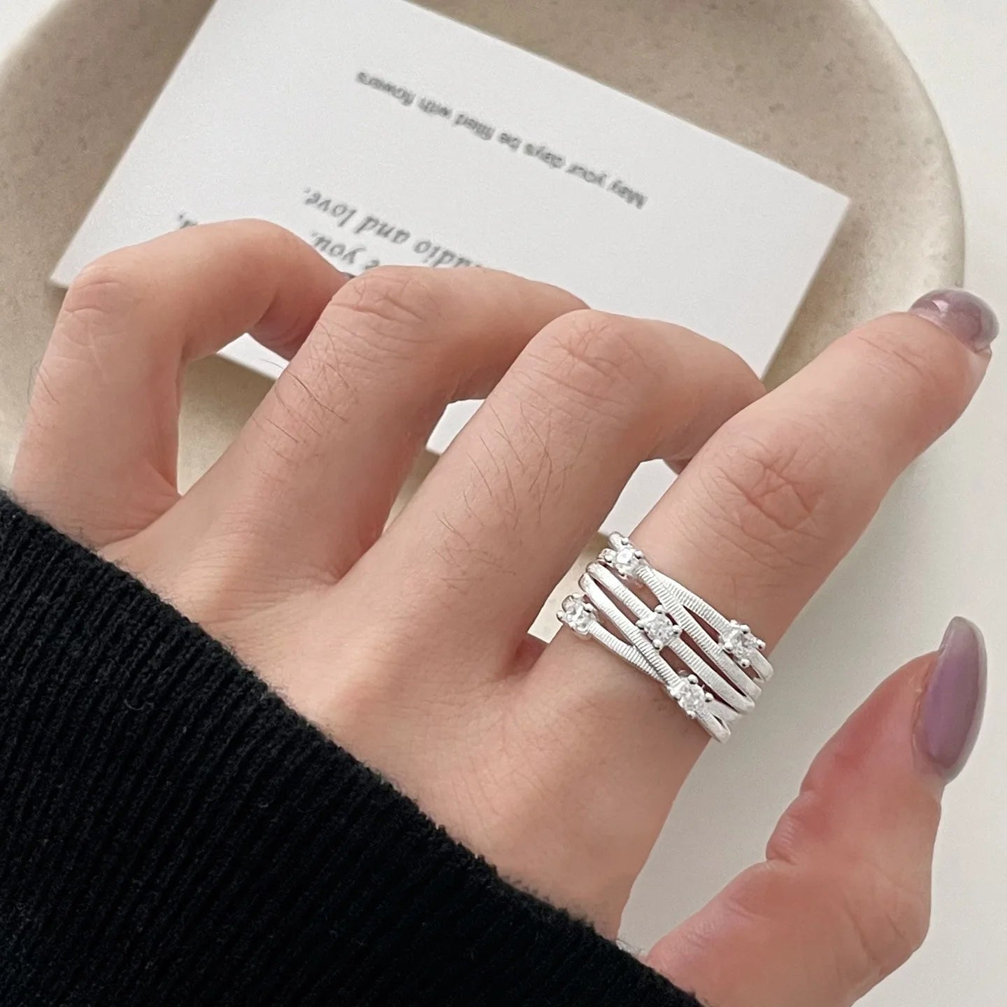 PANJBJ 925 Sterling Silver Pearl Irregular Ring for Women Shell Overlapping Hollow Sweet Design Jewelry Gift Dropshipping