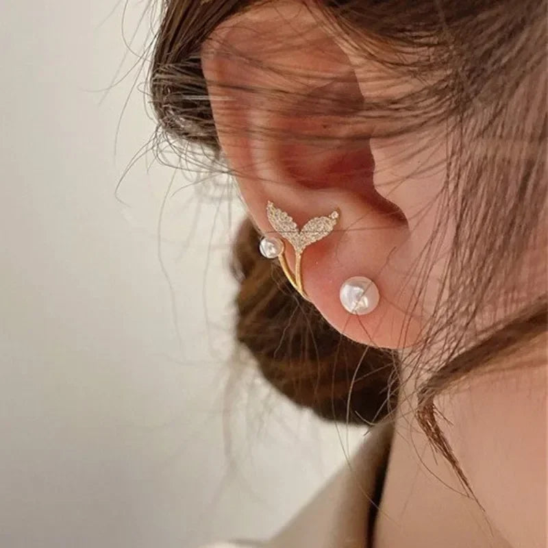 Korean Vintage Imitate Pearl Crystal Earrings for Women Jewelry High-class Luxury Zircon Flower Butterfly Leaf Stud Earrings