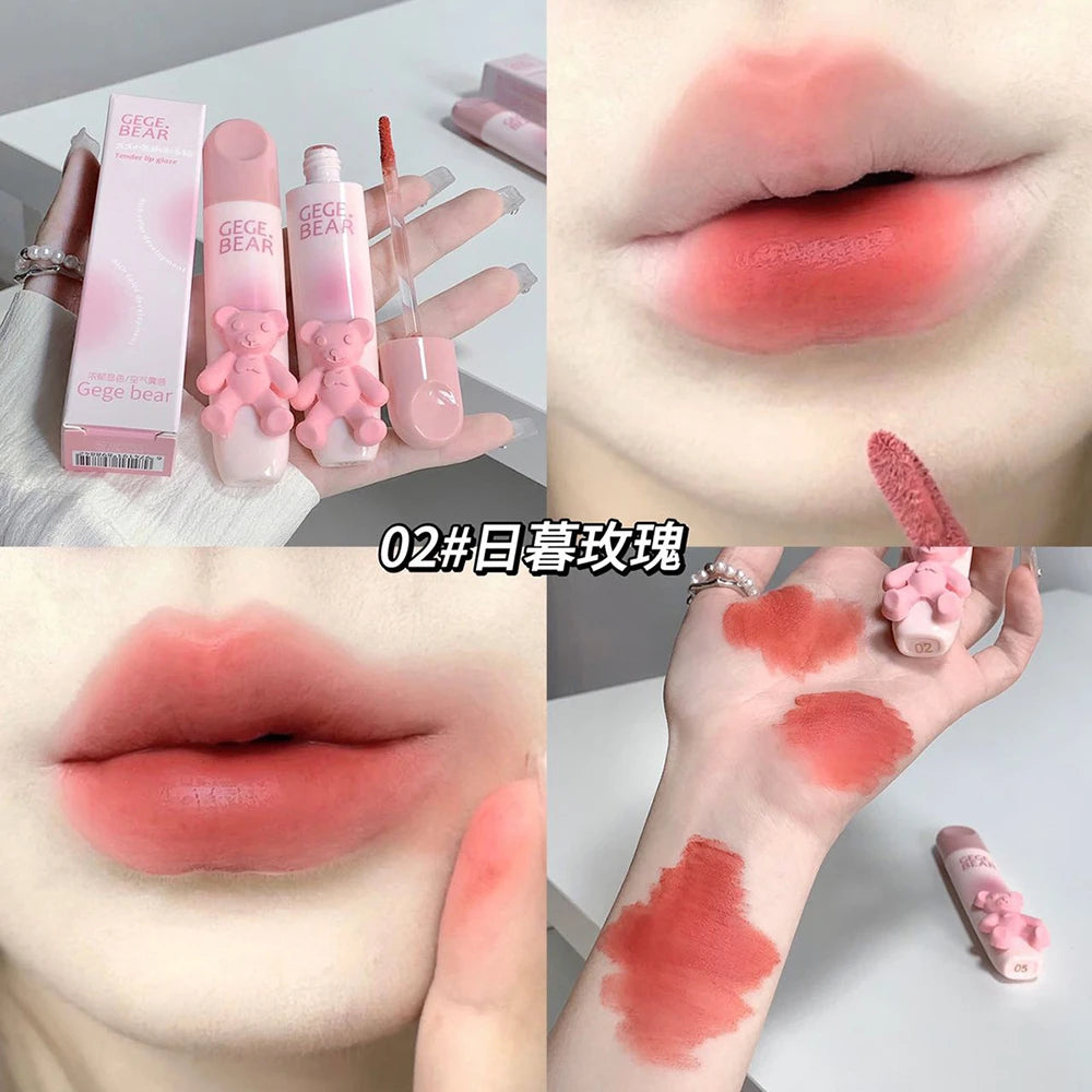 Little Bear Crystal Frozen Strawberry Glossy Lip Glaze Mirror Whitening Nude Doodle Lip Korean Makeup Y2K Cosmetics Lipsticks