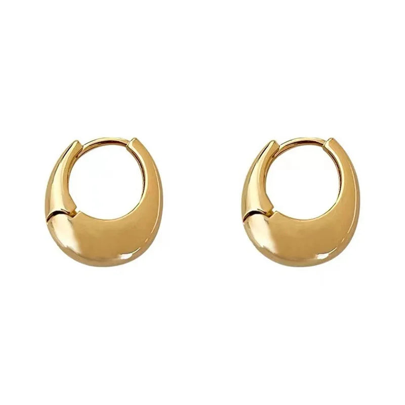 Huitan Fashion Metal Hoop Earrings for Women Simple Versatile Daily Wear Everyday Ear Accessories Young Girls Statement Jewelry