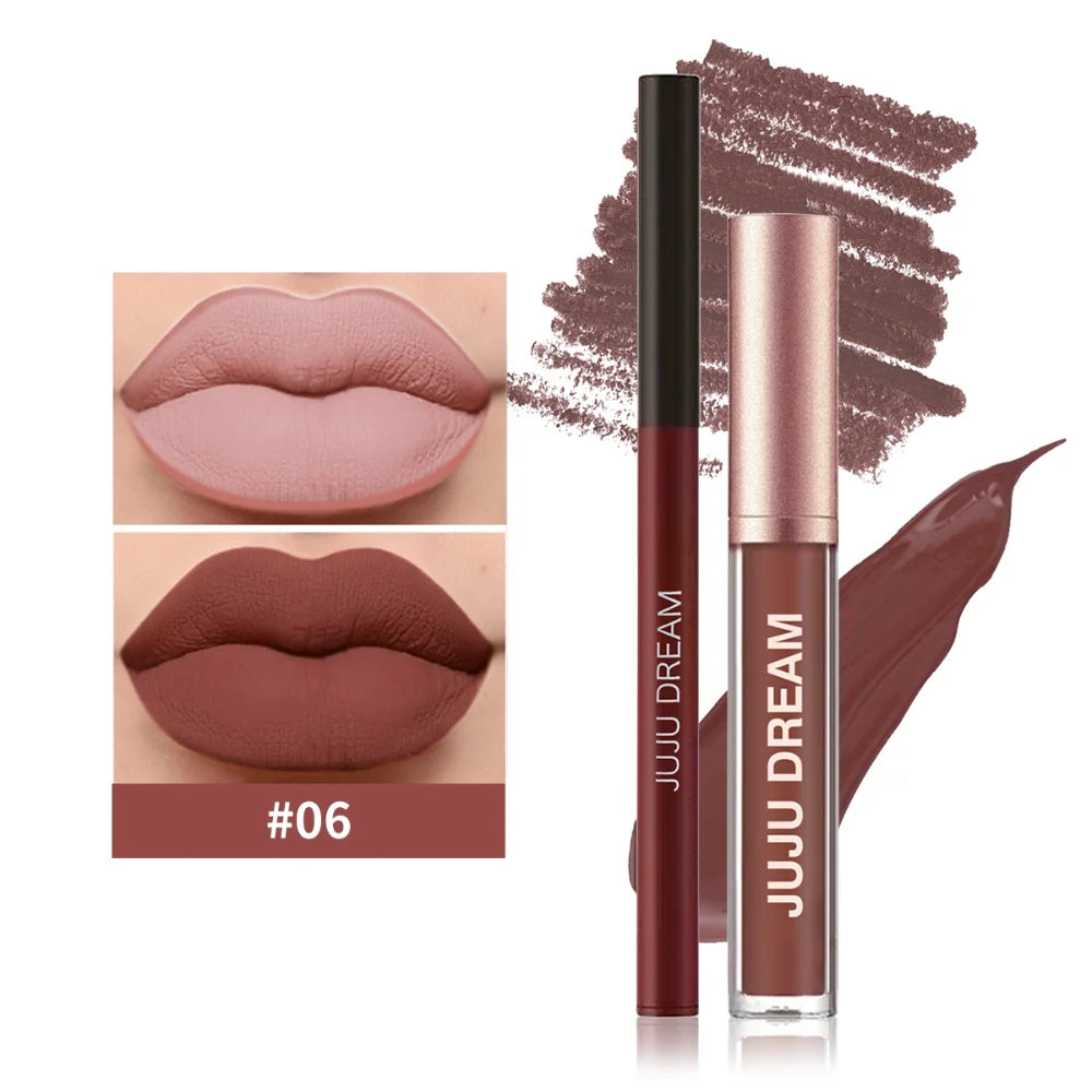 Matte Lip Liner & Lipstick Set, Waterproof Long-Lasting, Soft Matte Finish, Easy Apply, Xmas & Halloween Makeup, Unisex Safe