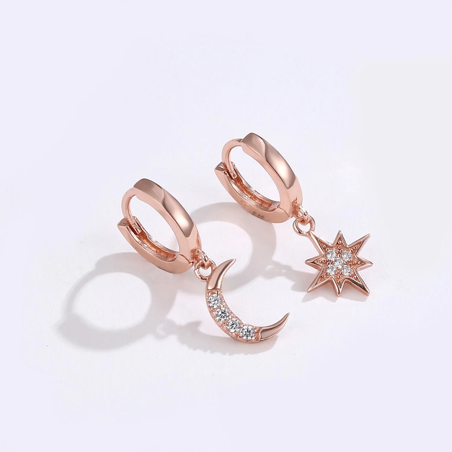 VENTFILLE 925 Sterling Silver Star & Moon Hoop Earrings for Women