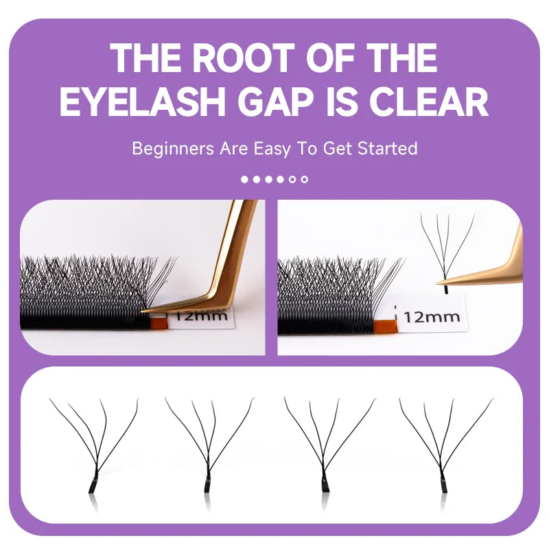 JASBLUE 4D W Shaped Eyelash Extension Premade Fans Natural Soft Light Individual Lashes 12 Lows False Eyelash CD Curl