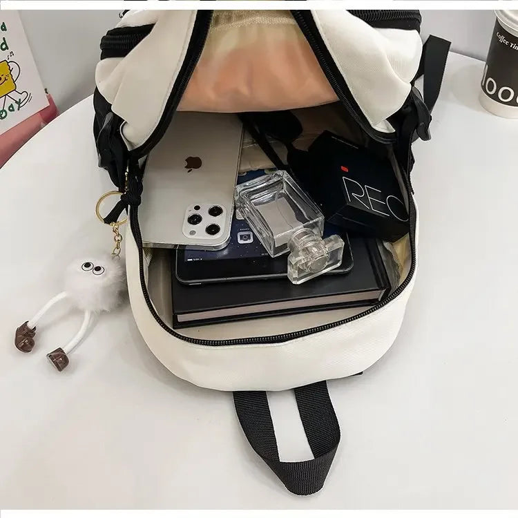 Cat Cartoon Dual-Shoulder Backpack for Girls Primary And Middle School Students Nylon Material Bookbag Easy to Carry