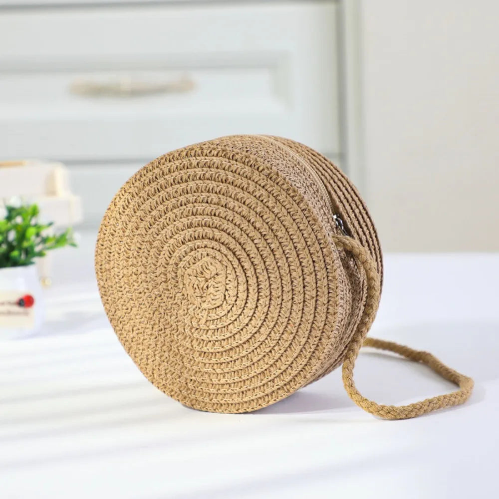 Children Straw Beach Bag Cute Heart Pattern Shoulder Bag Straw Crossbody Bag Handbag Baby Coin Purse Casual Messenger Bag