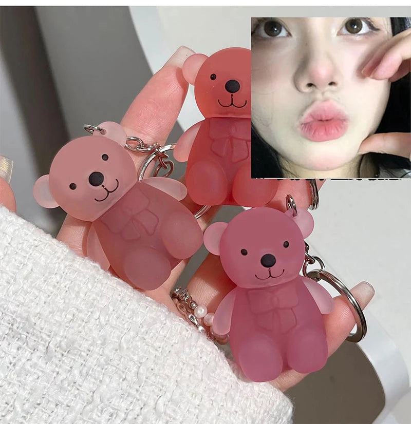 Cute Bear Keychain Velvet Mist Lip Glaze Waterproof Lasting Matte Lipstick Orange Lips Tint Women Dupes Korean Makeup Cosmetic