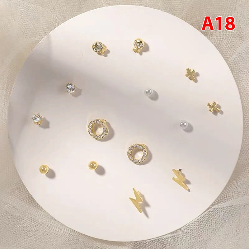 7pair Korean Fashion Small Geometric Female Earrings Set Multiple Pairs of Butterfly Cute Stud Earrings Jewelry