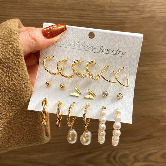 18pcs Butterfly Heart Earrings Set Minimalist Wheat Twist Hoop Women Accessories