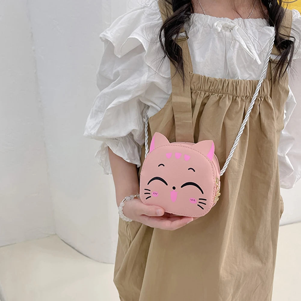 Girls Kawaii Satchel Bag Cartoon Cat Mini Shoulder Bag Casual Small Pouch Compact Kids Daily Bags
