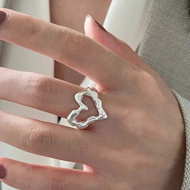 PANJBJ 925 Sterling Silver Pearl Irregular Ring for Women Shell Overlapping Hollow Sweet Design Jewelry Gift Dropshipping