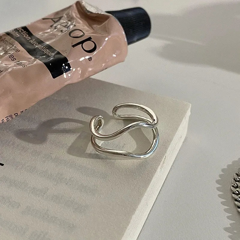 PANJBJ 925 Sterling Silver Pearl Irregular Ring for Women Shell Overlapping Hollow Sweet Design Jewelry Gift Dropshipping