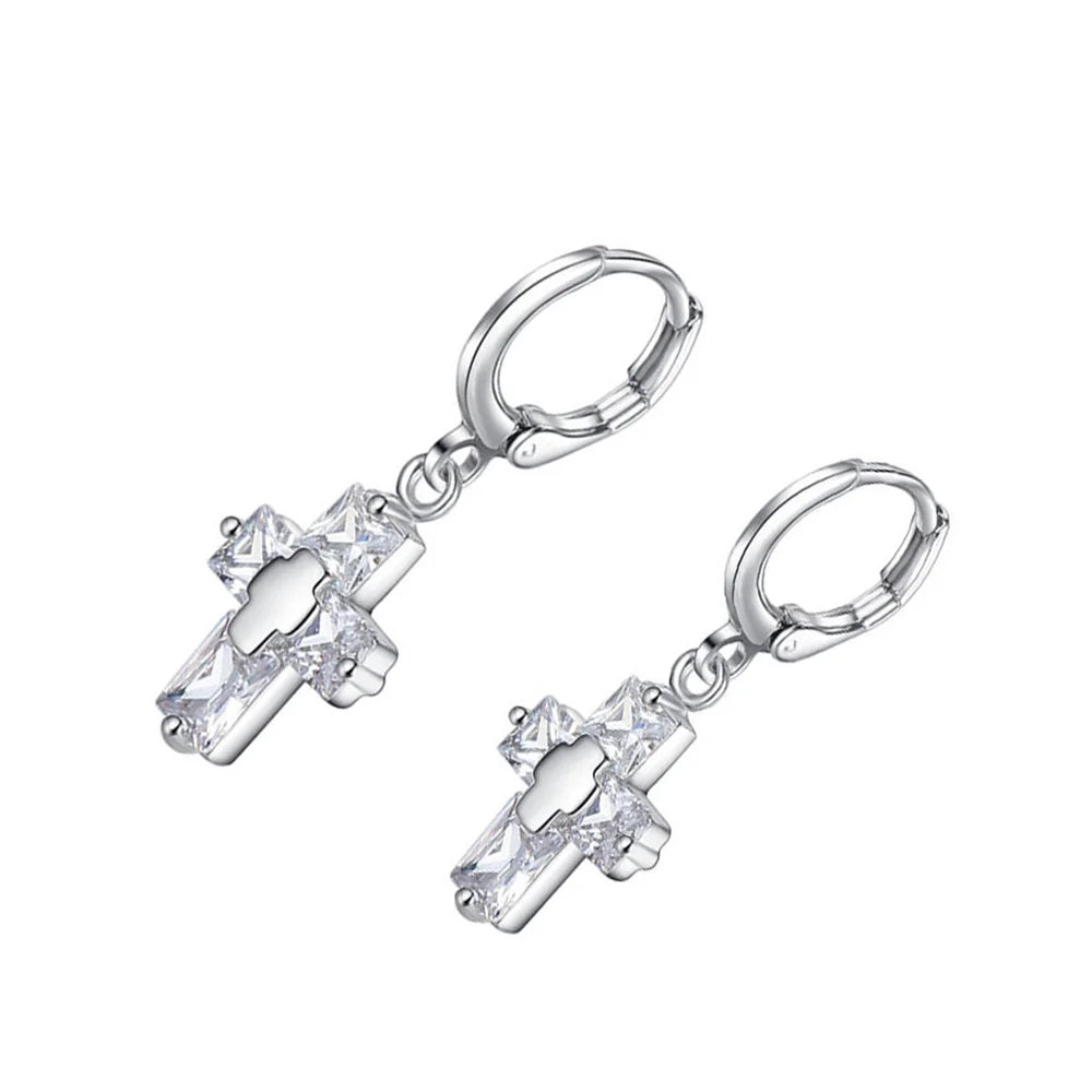 Trendy Korean Cross Earrings – Luxury CZ Dangle Jewelry for Women