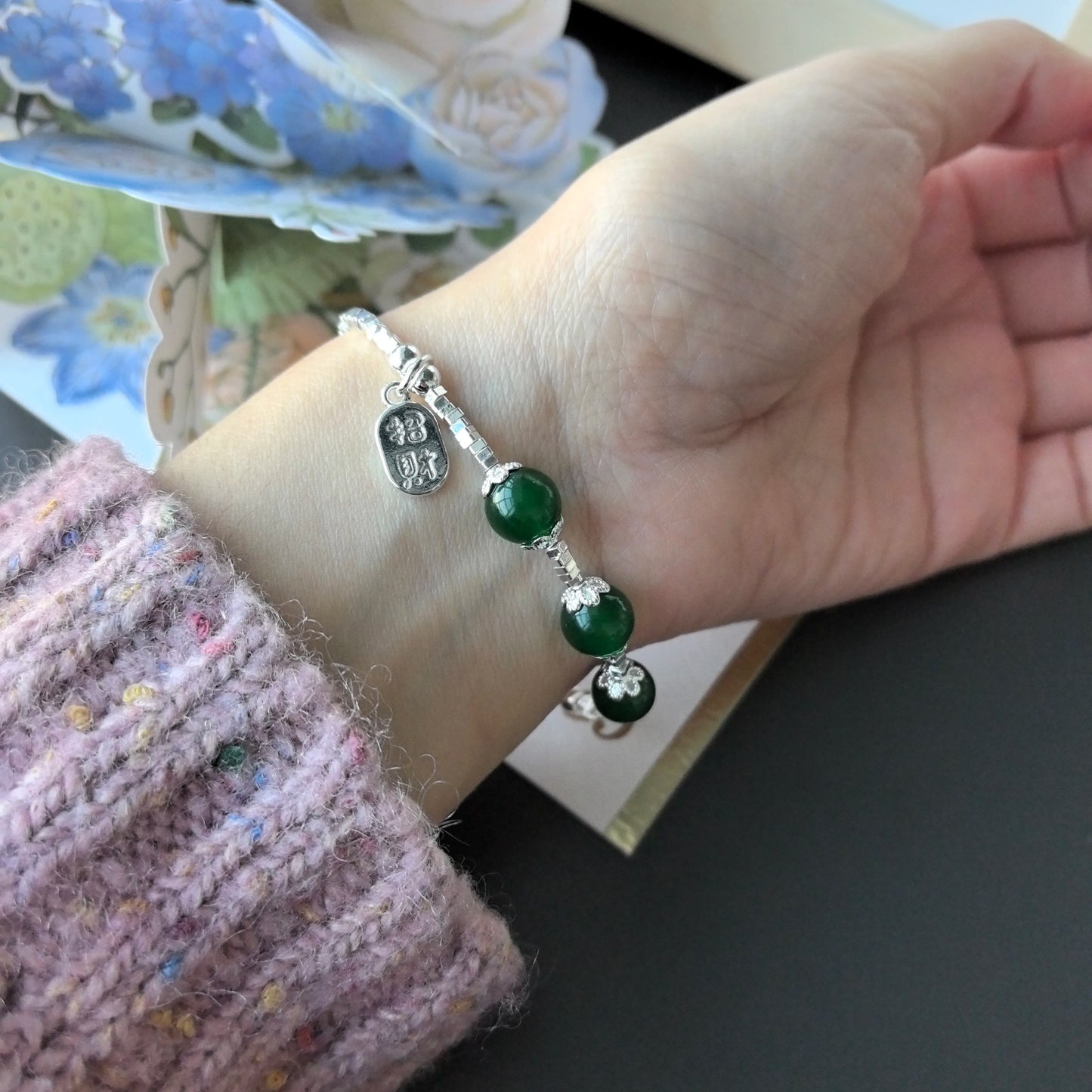 925 Sterling Silver Bracelet Bangle Simple Green Leaf Elegant Nature For Woman Girl Fashion Jewelry Gift Dropship Wholesale