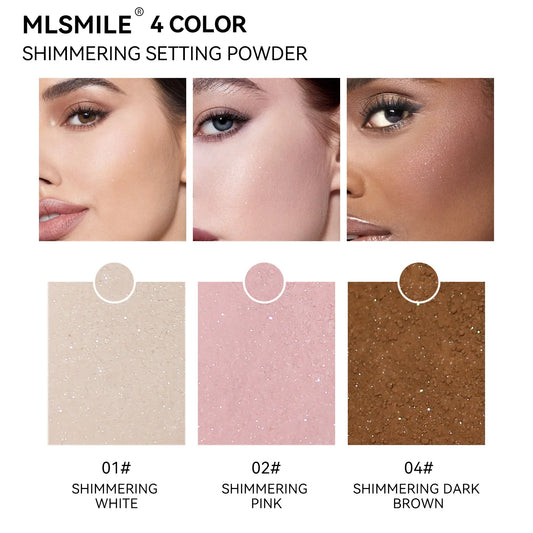 MLSIMLE 4 COLORS Natural Shimmer Pearl Setting Powder Contouring Highlighting Waterproof Sweat-proof Oil-control Makeup Powder