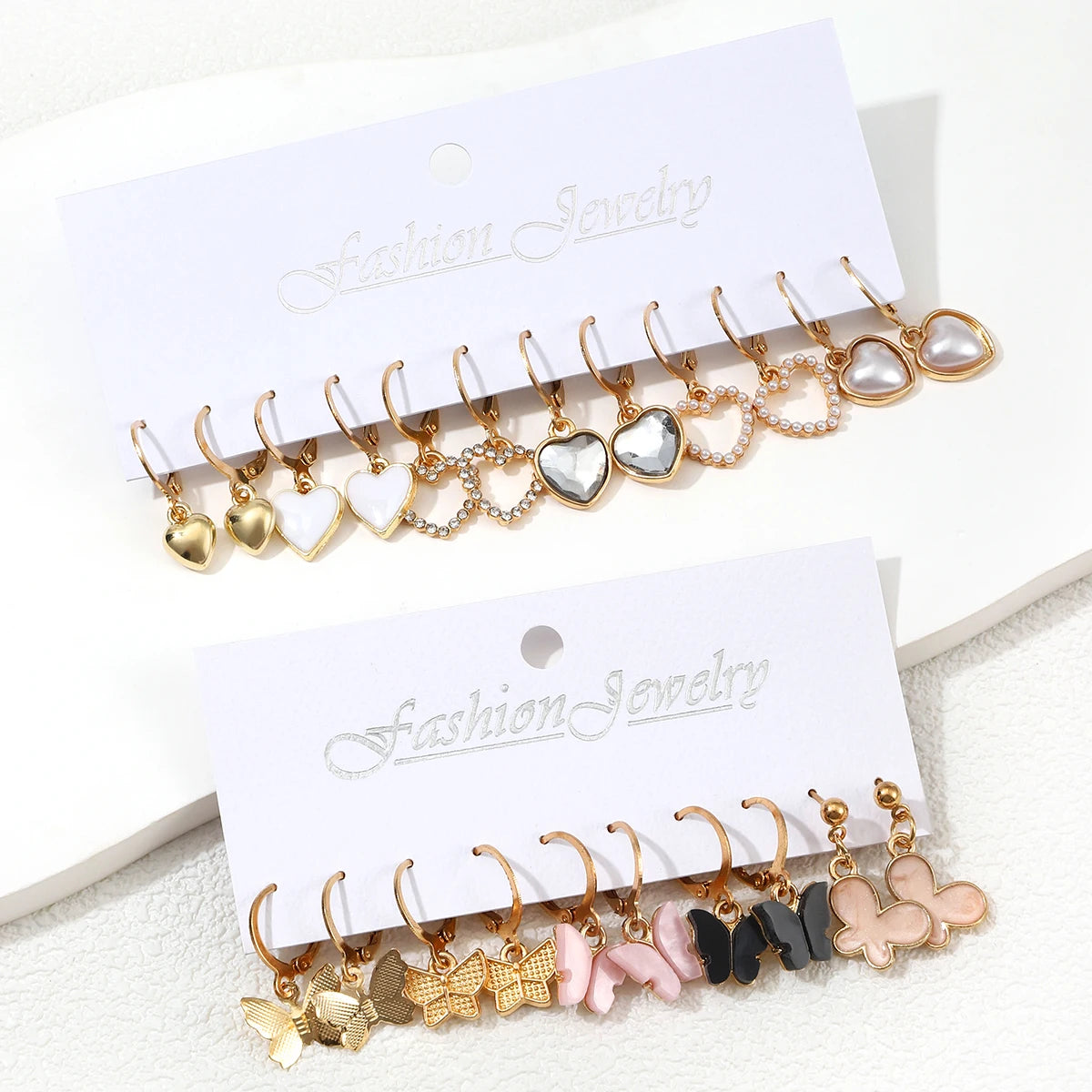 Korean Acrylic Butterfly Pendant Earring Set Fashion Oil Dripping Heart-shaped Hoop Earrings For Women's Charm Party Jewelry