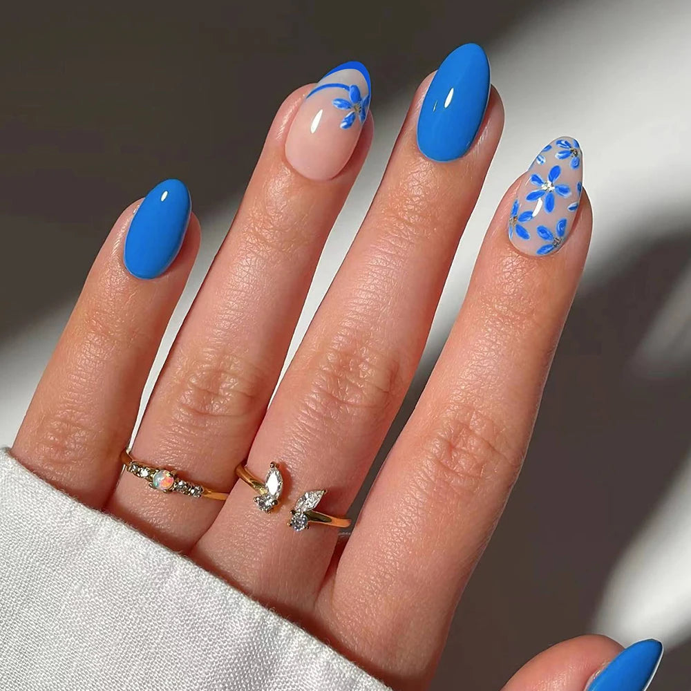 24pcs short oval nails, press nails, removable, reusable, artificial nails for women and girls daily wear