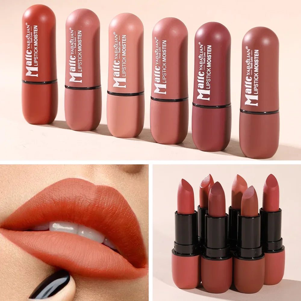 Velvet Nude Lipstick 6 Colors Matte Waterproof Moisturizing Lasting Sexy Red Lip Non-Stick Cup Makeup Lips Tint Cosmetics Beauty