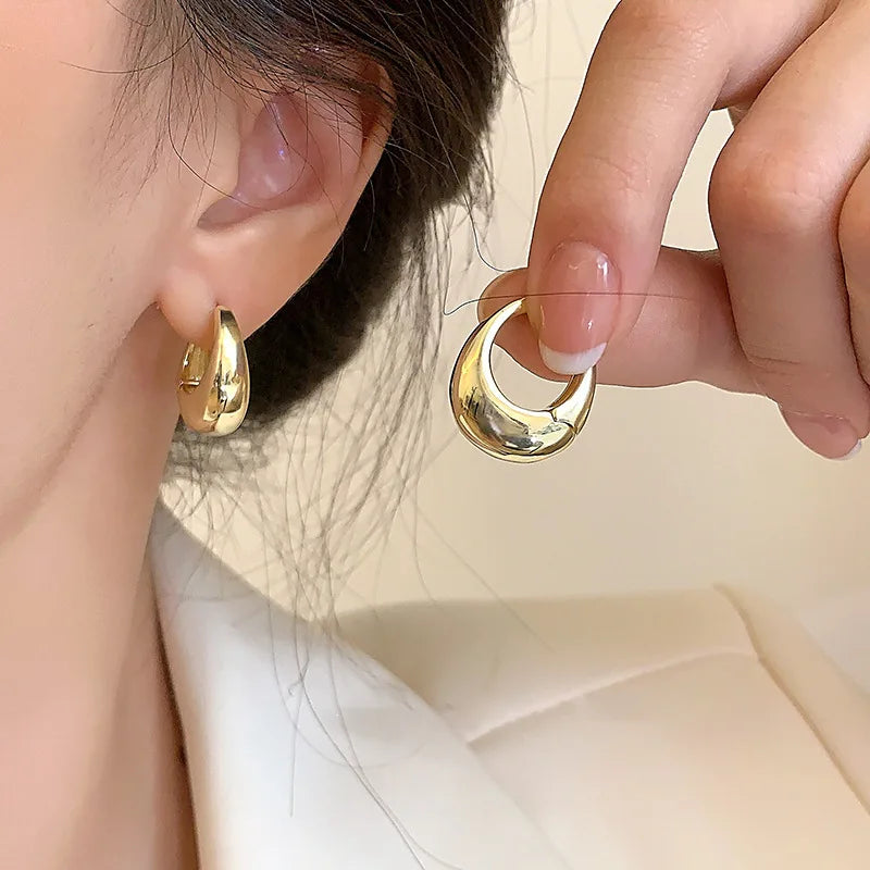 Huitan Fashion Metal Hoop Earrings for Women Simple Versatile Daily Wear Everyday Ear Accessories Young Girls Statement Jewelry