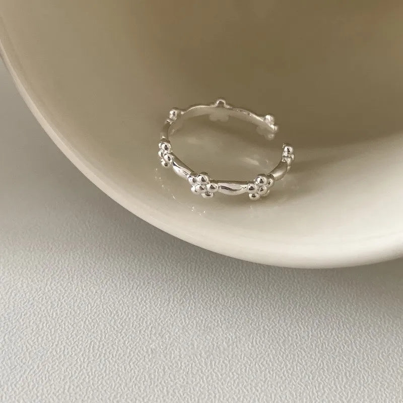 PANJBJ 925 Sterling Silver Pearl Irregular Ring for Women Shell Overlapping Hollow Sweet Design Jewelry Gift Dropshipping