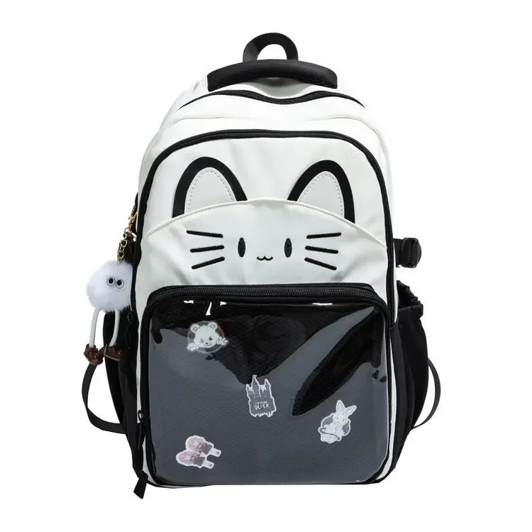 Cat Cartoon Dual-Shoulder Backpack for Girls Primary And Middle School Students Nylon Material Bookbag Easy to Carry
