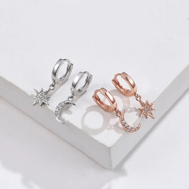 VENTFILLE 925 Sterling Silver Star & Moon Hoop Earrings for Women