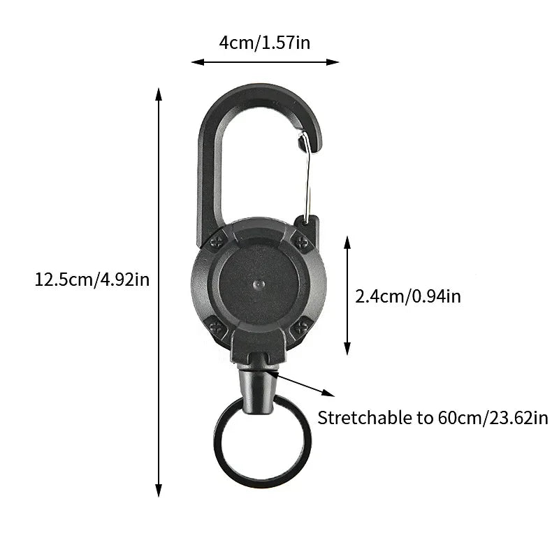 Retractable Heavy Duty Pull Reel Carabiner Key Chains Strong Steel Wire Rope Buckle Spring Key Ring Outdoor Sporty Keychain Tool
