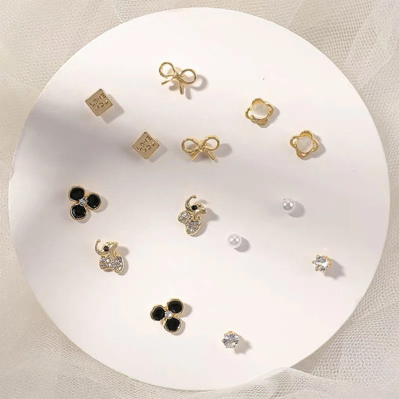 7pair Korean Fashion Small Geometric Female Earrings Set Multiple Pairs of Butterfly Cute Stud Earrings Jewelry