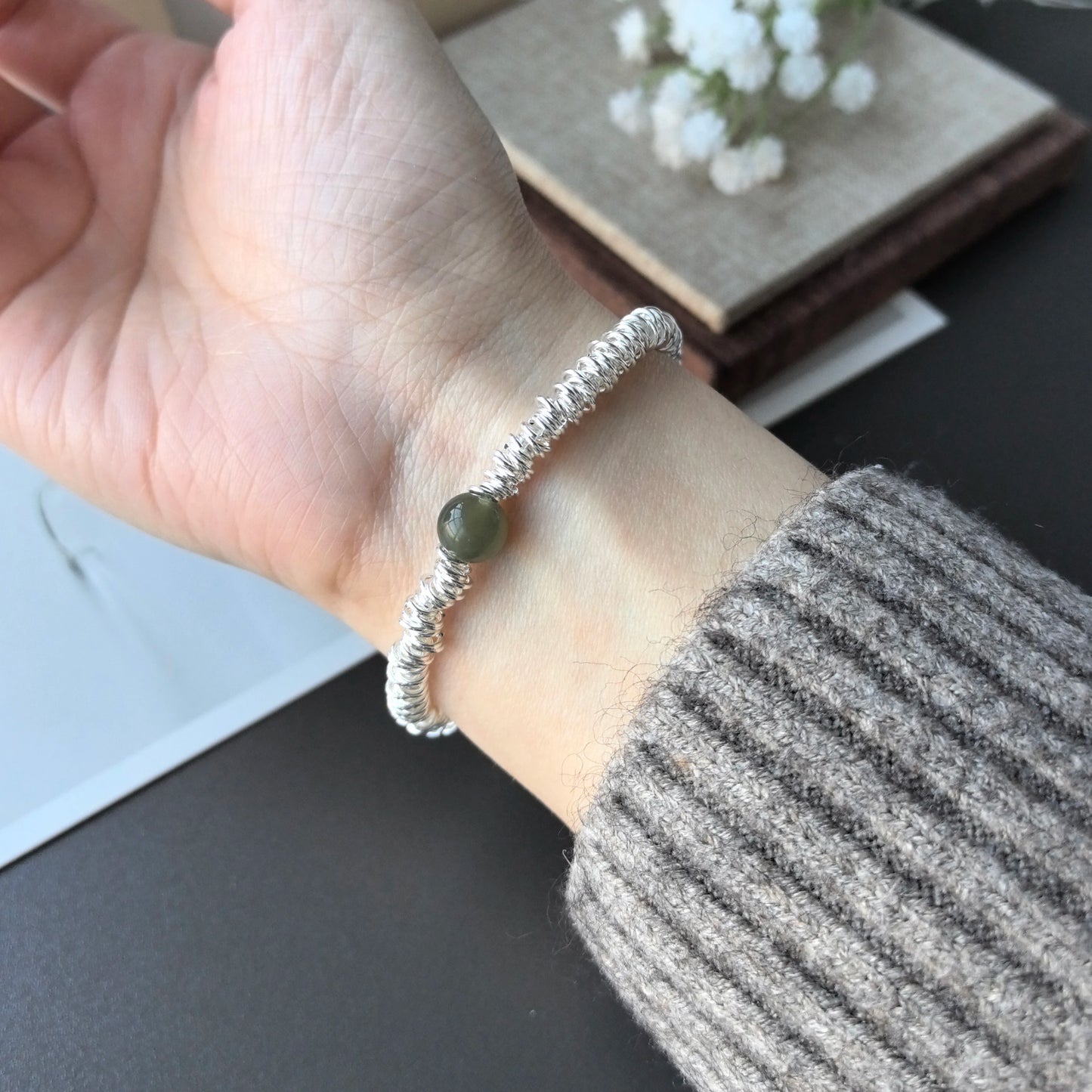 925 Sterling Silver Bracelet Bangle Simple Green Leaf Elegant Nature For Woman Girl Fashion Jewelry Gift Dropship Wholesale
