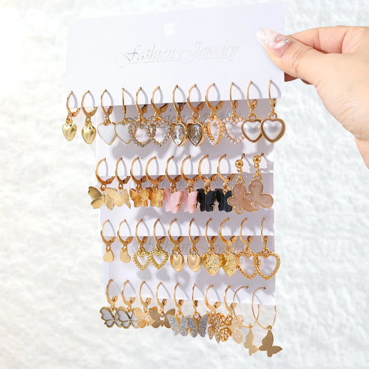 Korean Acrylic Butterfly Pendant Earring Set Fashion Oil Dripping Heart-shaped Hoop Earrings For Women's Charm Party Jewelry