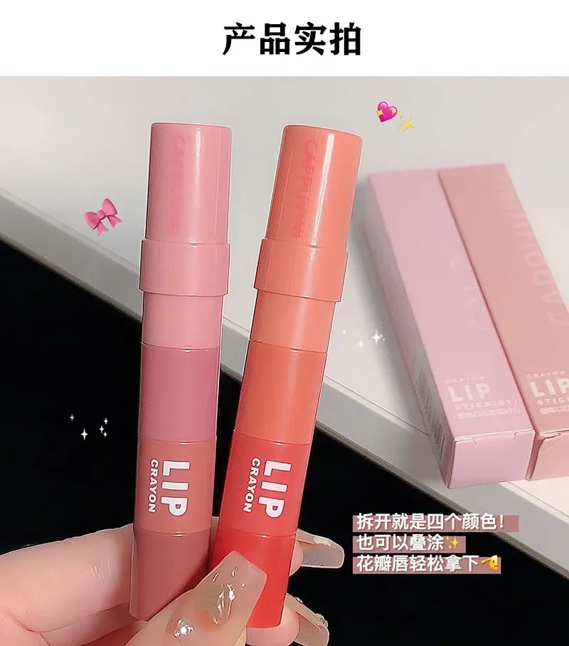 4pcs/set Lipstick Korean Girl Group Crayon Lipstick Long Lasting Matte Lip Makeup Tint Easy To Color 3D Sexy Waterproof Lipgloss
