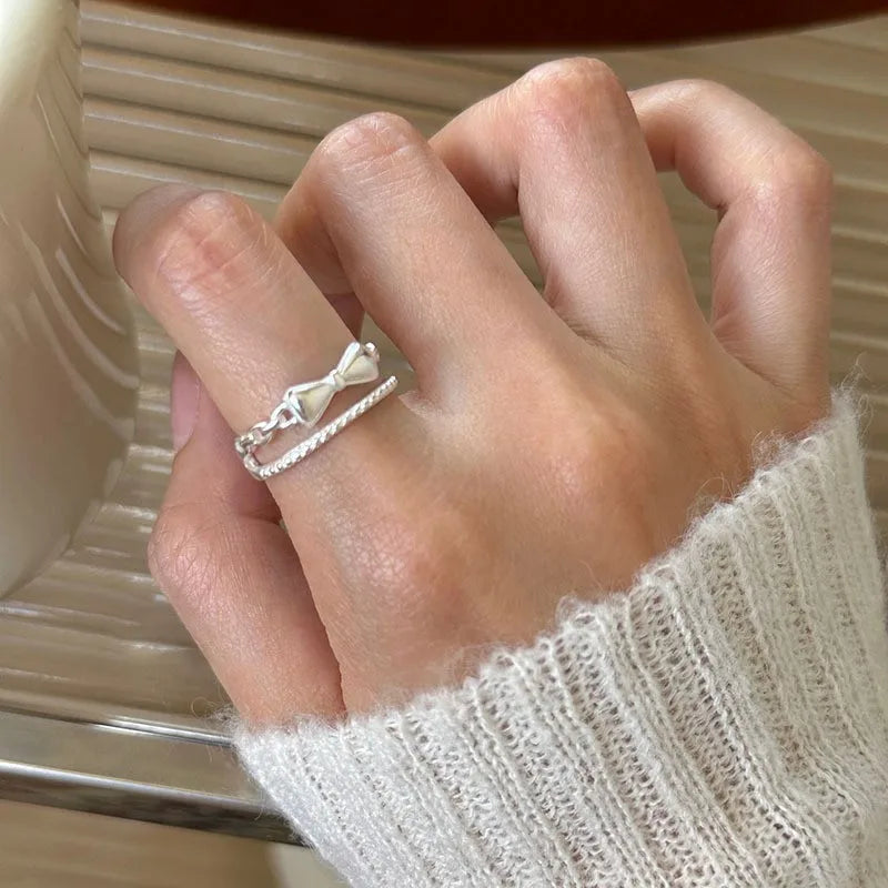 PANJBJ 925 Sterling Silver Pearl Irregular Ring for Women Shell Overlapping Hollow Sweet Design Jewelry Gift Dropshipping