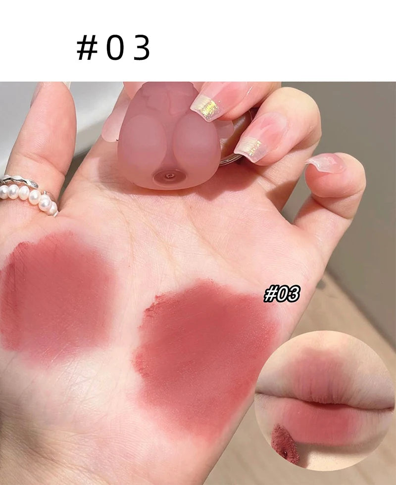 Cute Bear Keychain Velvet Mist Lip Glaze Waterproof Lasting Matte Lipstick Orange Lips Tint Women Dupes Korean Makeup Cosmetic