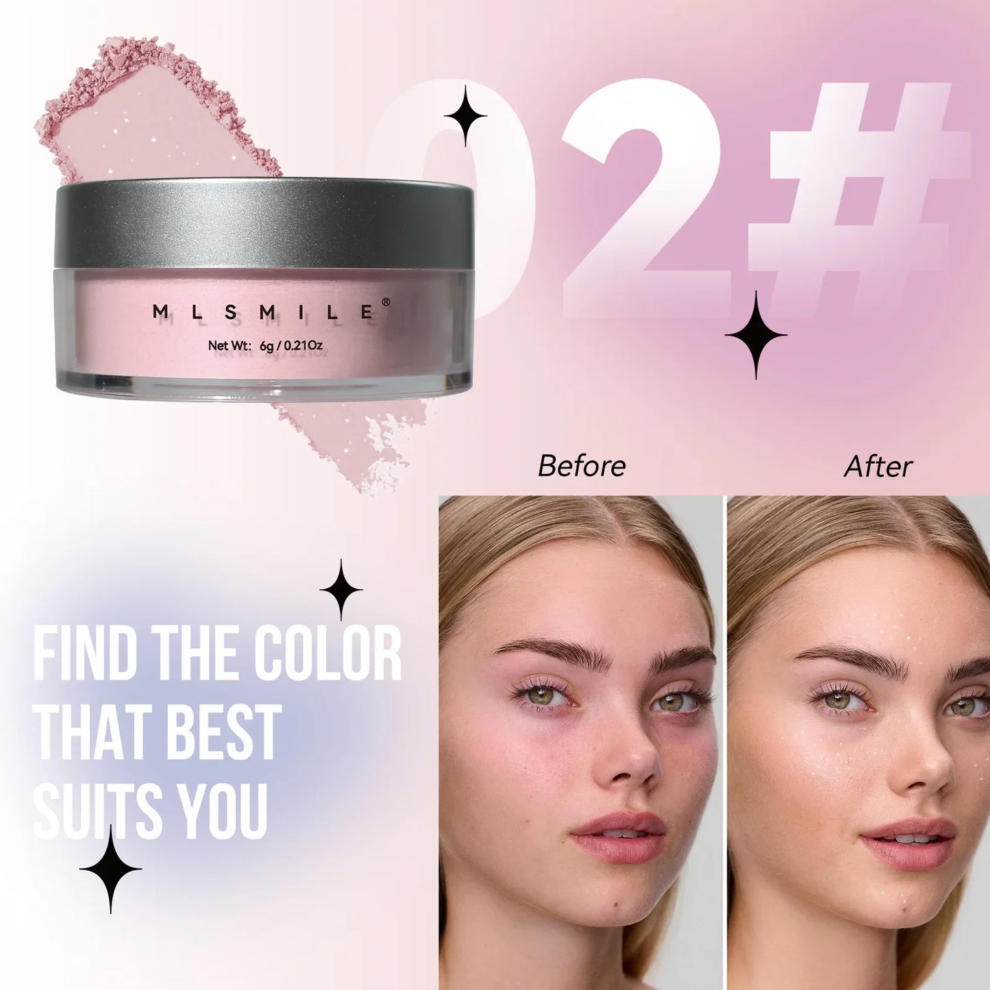 MLSIMLE 4 COLORS Natural Shimmer Pearl Setting Powder Contouring Highlighting Waterproof Sweat-proof Oil-control Makeup Powder