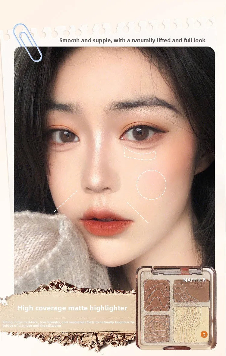 4-color Matte Highlighter Contour Palette Long Lasting 3D Sculpting Brightening Face Makeup Kit Portable Eyeshadow