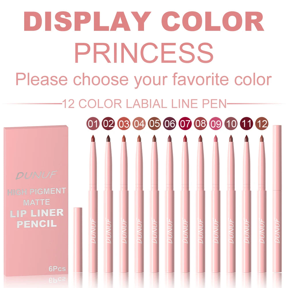 Matte Lip Liner Pencil Set (6 Colors) – Waterproof, Sweatproof & Easy Glide