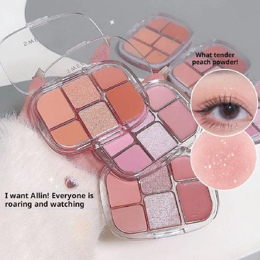 6-Color Pink Eyeshadow Palette – Matte, Shimmer & Silkworm Brightening