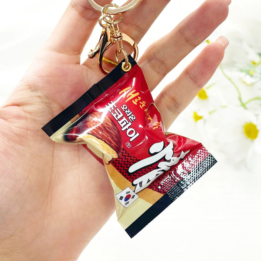 Korean Chocolate Pie Keychains Realistic Snack Packaging Creative Snack Bags Bag Pendants Food And Toy Decorations