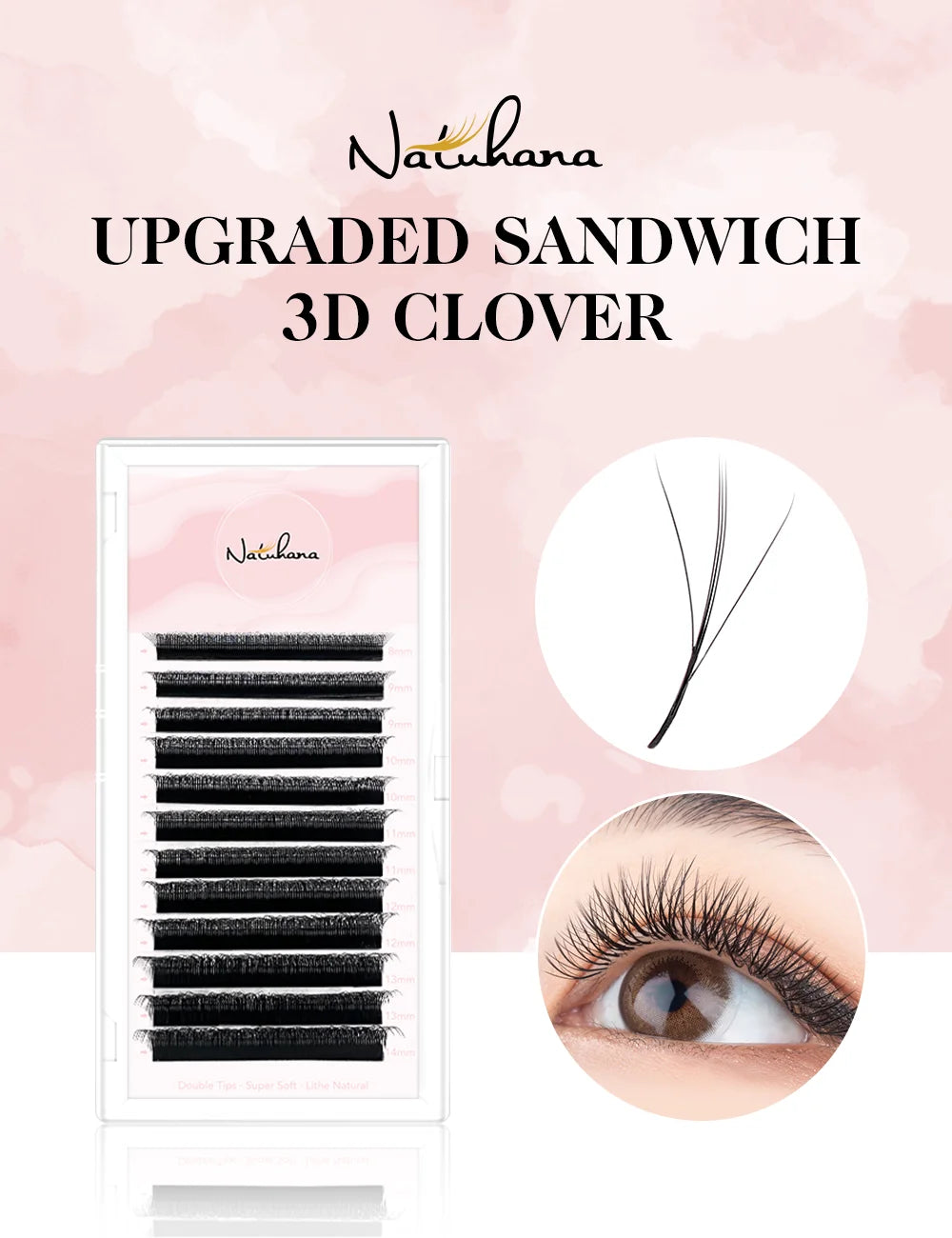 NATUHANA 3D W Shape Eyelash Extensions – Premade Volume Fan Faux Mink Lashes