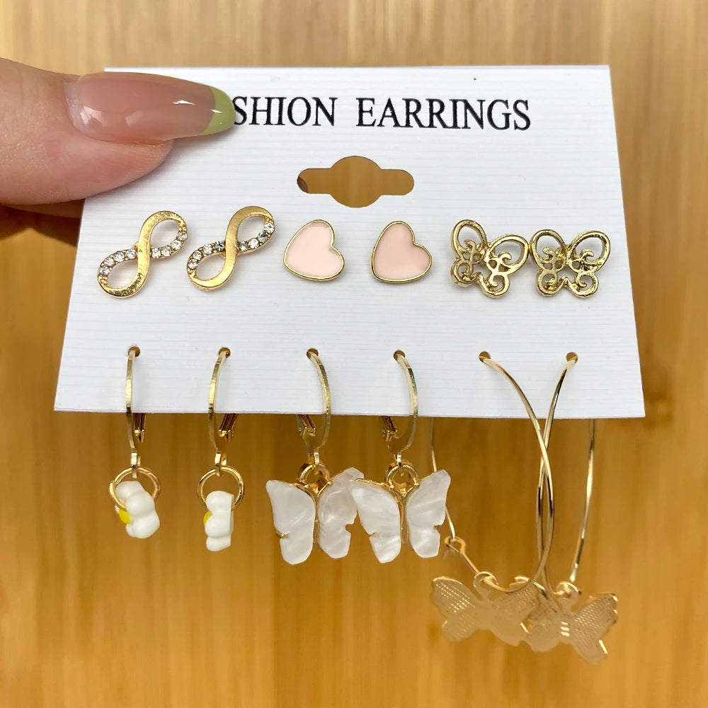 Fashion Gold Color Earrings Set Geometry Butterfly Pearl Earrings For Women Ear of wheat Simple Metal Round Party Jewelry 2022