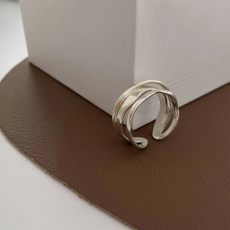 PANJBJ 925 Sterling Silver Pearl Irregular Ring for Women Shell Overlapping Hollow Sweet Design Jewelry Gift Dropshipping