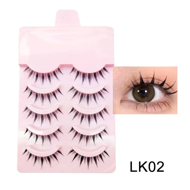 Manga Lashes 5 Pairs Anime Cosplay Faux Mink Lashes Korean Natural short Full Strip Lashes Clear Band Soft Eyelash Extension Hot