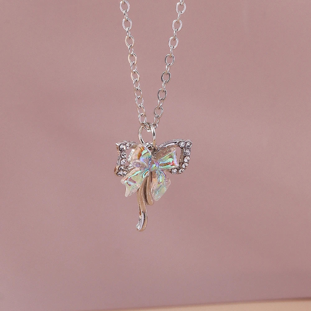 Y2K Crystal Butterfly Heart Necklace Fashion Kpop Shiny Clavicle Chain Necklaces for Women Girls New Trend Party Gifts Jewelry