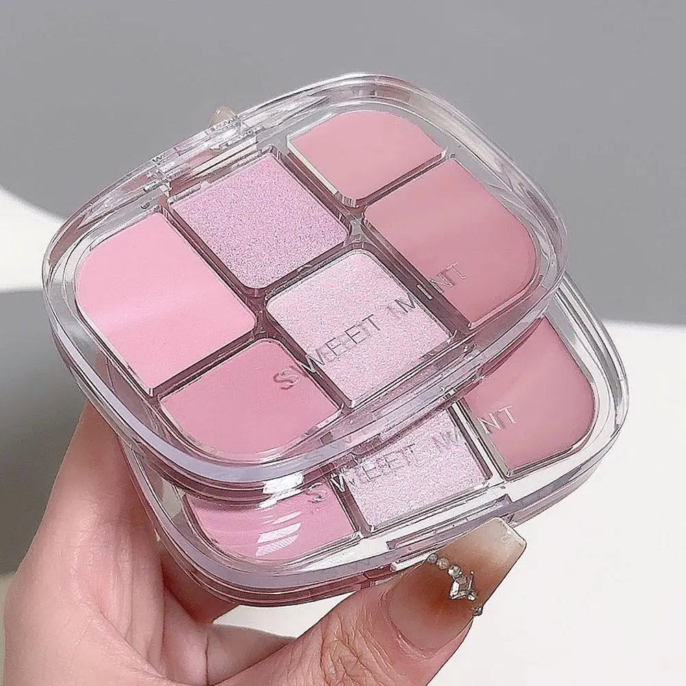 6-Color Pink Eyeshadow Palette – Matte, Shimmer & Silkworm Brightening