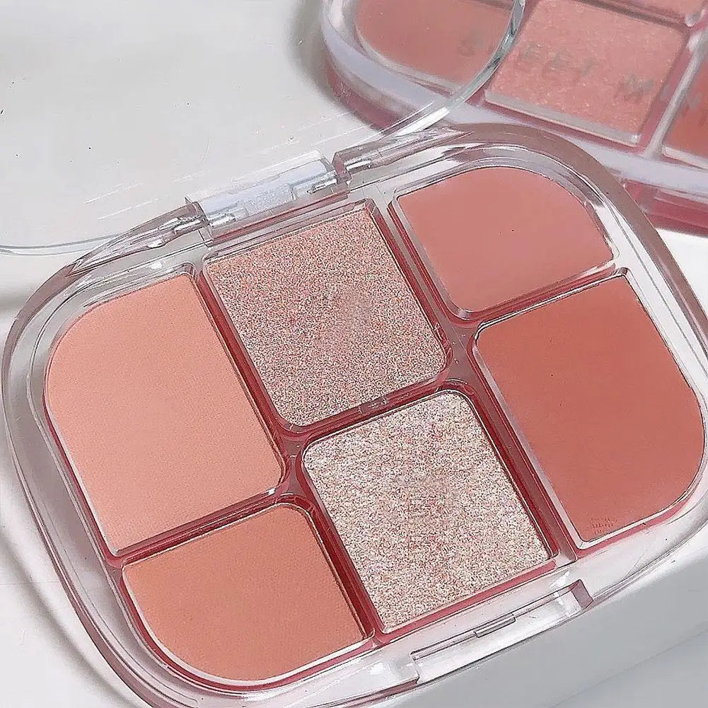 6-Color Pink Eyeshadow Palette – Matte, Shimmer & Silkworm Brightening