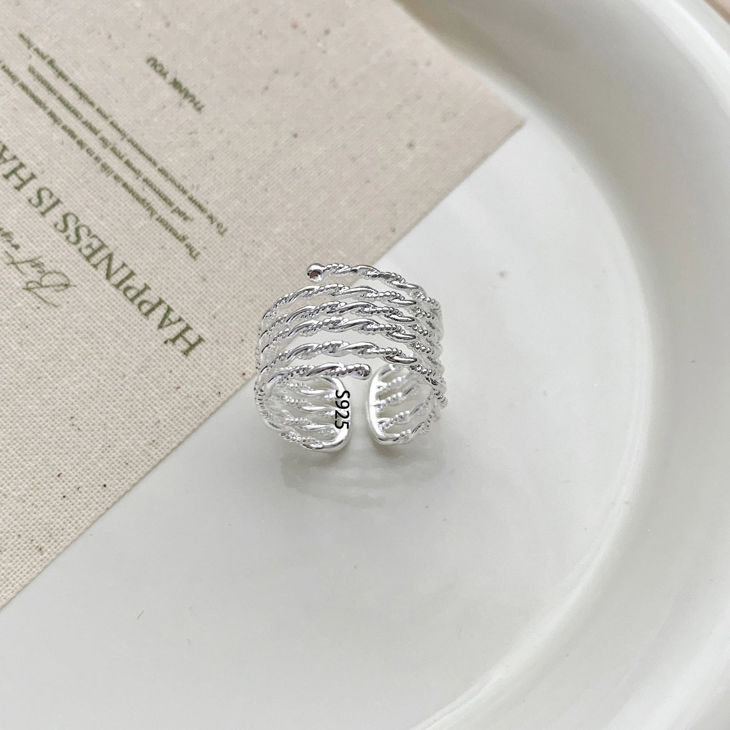 PANJBJ 925 Sterling Silver Pearl Irregular Ring for Women Shell Overlapping Hollow Sweet Design Jewelry Gift Dropshipping