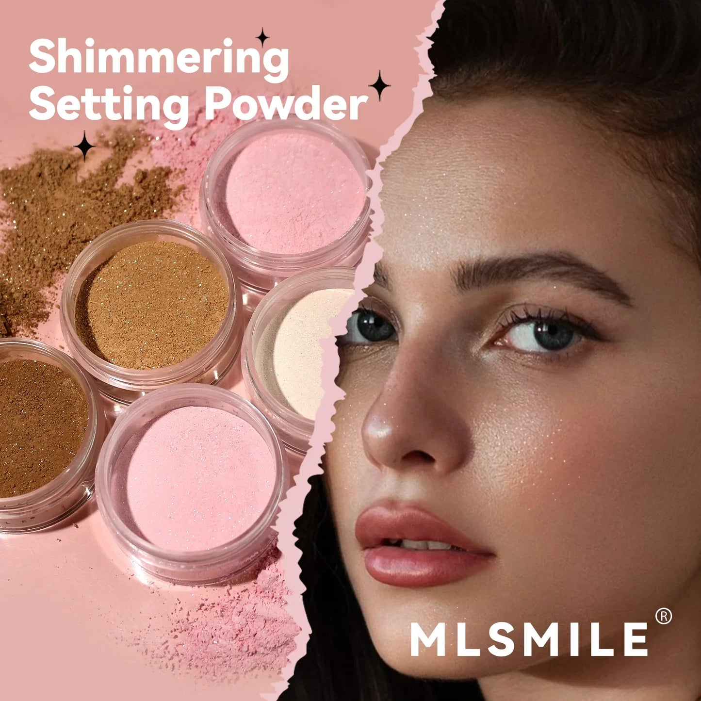 MLSIMLE 4 COLORS Natural Shimmer Pearl Setting Powder Contouring Highlighting Waterproof Sweat-proof Oil-control Makeup Powder
