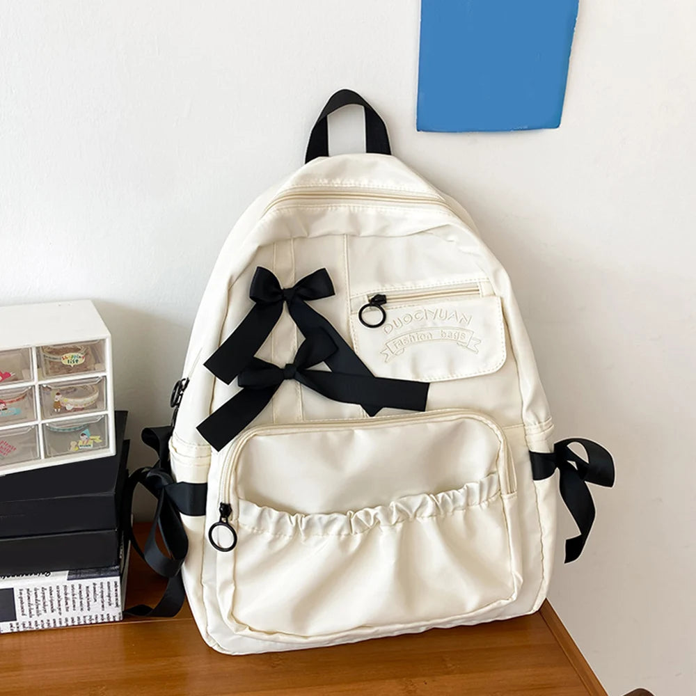 Waterproof Large-capacity Fashion Women Backpack White School Bags For Teenage Girls Canvas Casual Daypack Bag Travel Backbag