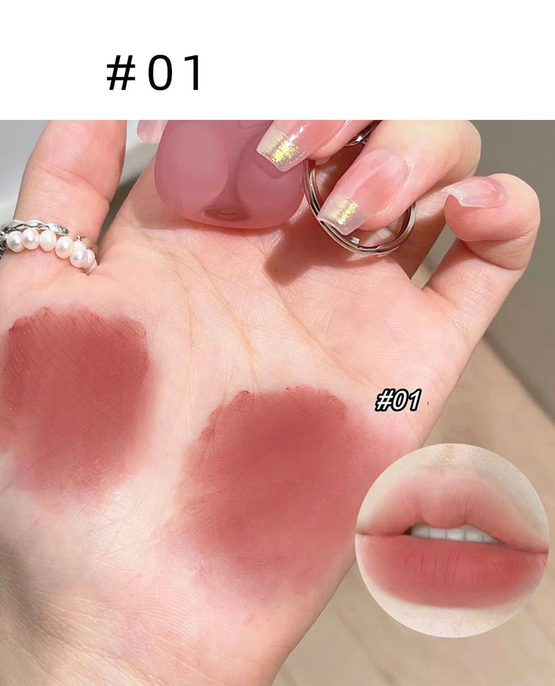 Cute Bear Keychain Velvet Mist Lip Glaze Waterproof Lasting Matte Lipstick Orange Lips Tint Women Dupes Korean Makeup Cosmetic